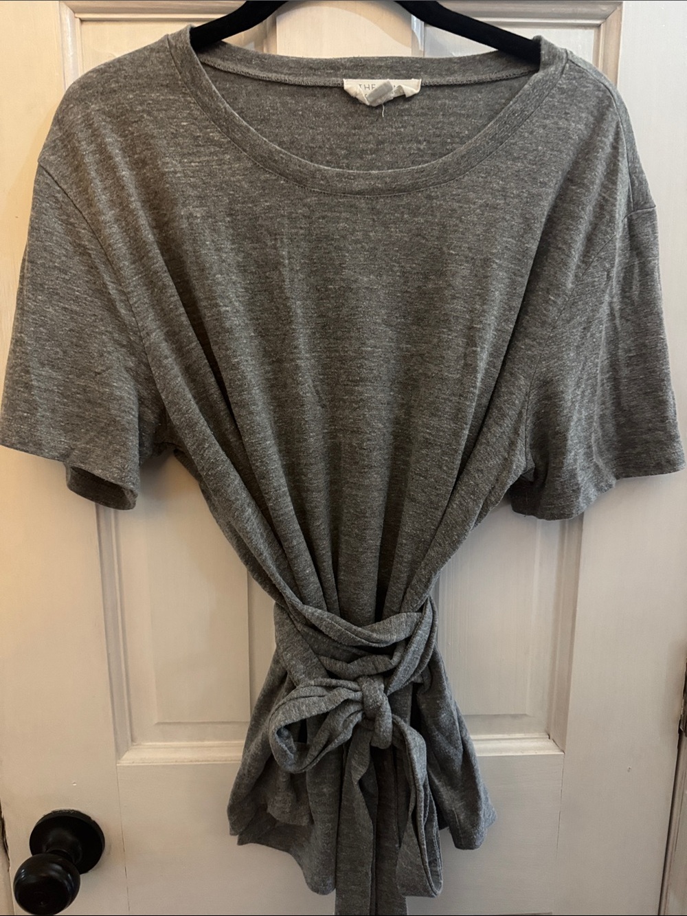 Casual Tie-Front Short Sleeve Tee in Heather Gray
